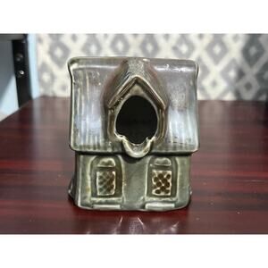 VTG Art Pottery House Ashtray Metallic Gray Glaze Made in Brazil Boho MCM